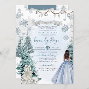 Winter Sweet 16 Holiday Birthday Silver and Blue Invitation