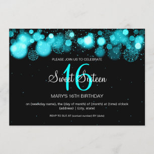 Winter Sweet Sixteen Birthday Party Turquoise Invitation