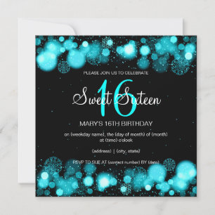 Winter Sweet Sixteen Birthday Party Turquoise Invitation