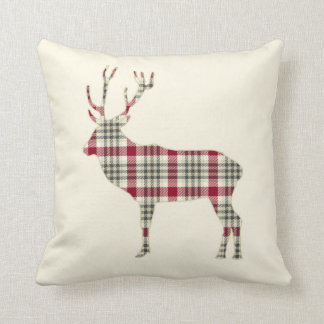 Winter Tartan Plaid Deer Cushion