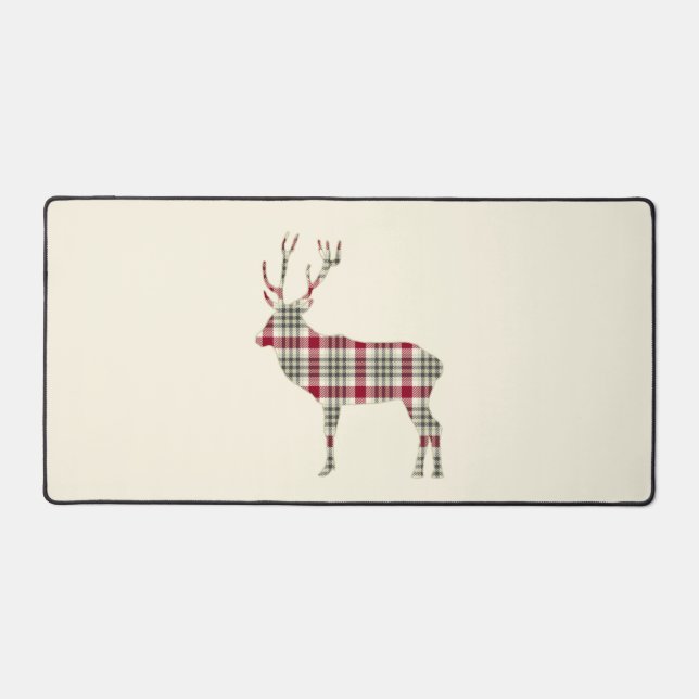 Winter Tartan Plaid Deer Silhouette Desk Mat (Front)