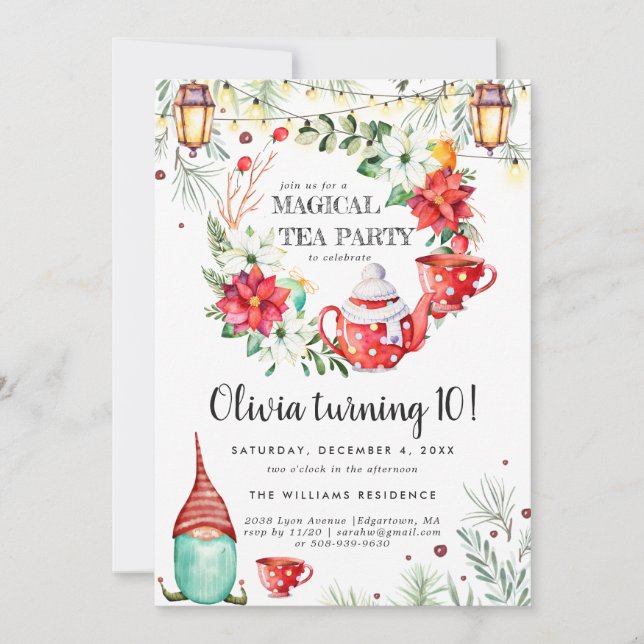 Winter Tea Party Birthday Invitation (Front)