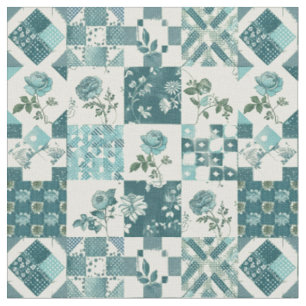 Winter Teal Blue Patchwork Vintage Quilt Fabric