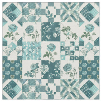 Winter Teal Blue Patchwork Vintage Quilt Fabric