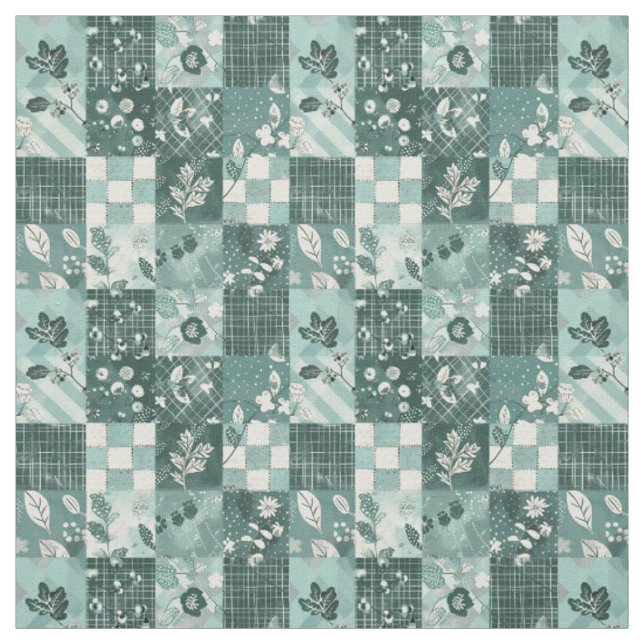 Winter Teal Blue Patchwork Vintage Quilt Fabric (Swatch)