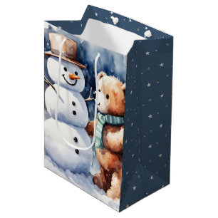 Winter Teddy Bear And Snowman Medium Gift Bag