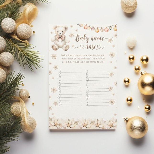 Winter Teddy Bear baby name race baby shower game (Creator Uploaded)