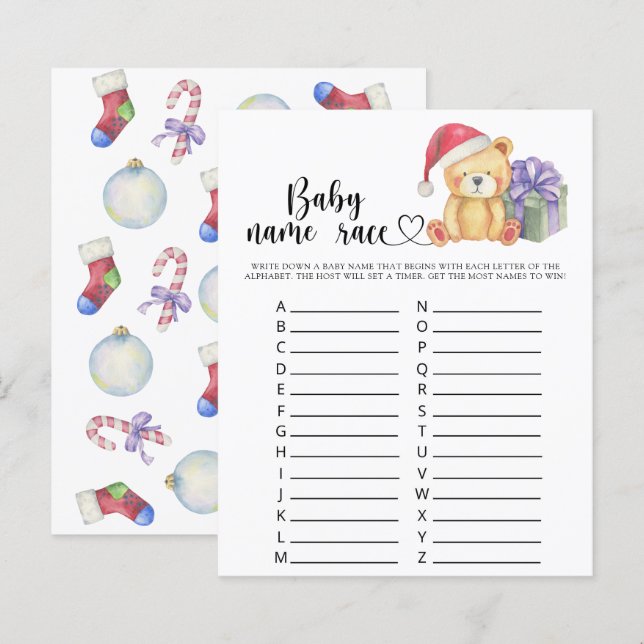 Winter teddy bear - Baby name race game (Front/Back)