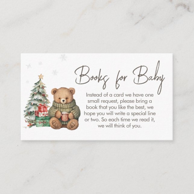 Winter Teddy Bear Baby Shower Books for Baby Enclosure Card (Front)
