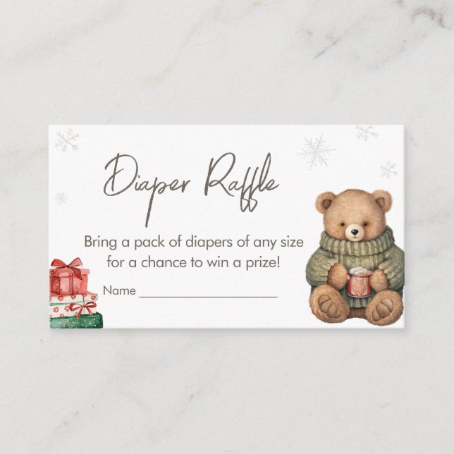 Winter Teddy Bear Baby Shower Diaper Raffle Enclosure Card (Front)