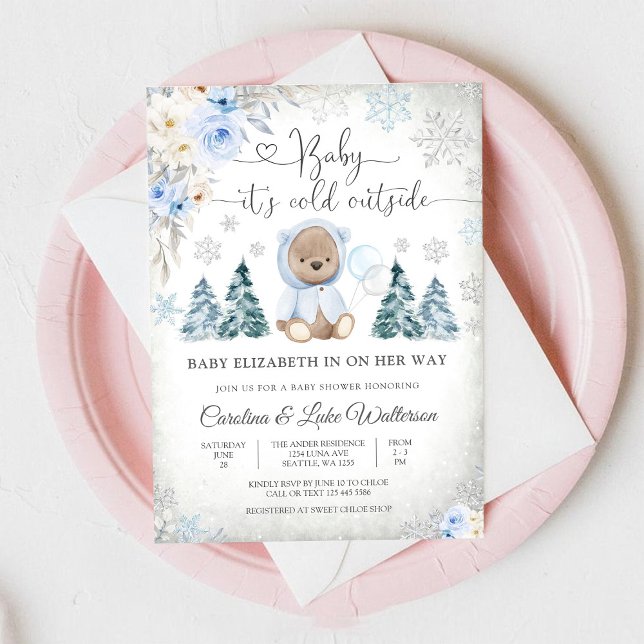 Winter Teddy Bear Baby Shower Invitation (Creator Uploaded)