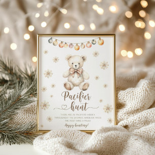 Winter Teddy Bear Baby Shower Pacifier hunt game Poster