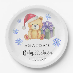Winter teddy bear Baby Shower Paper Plate