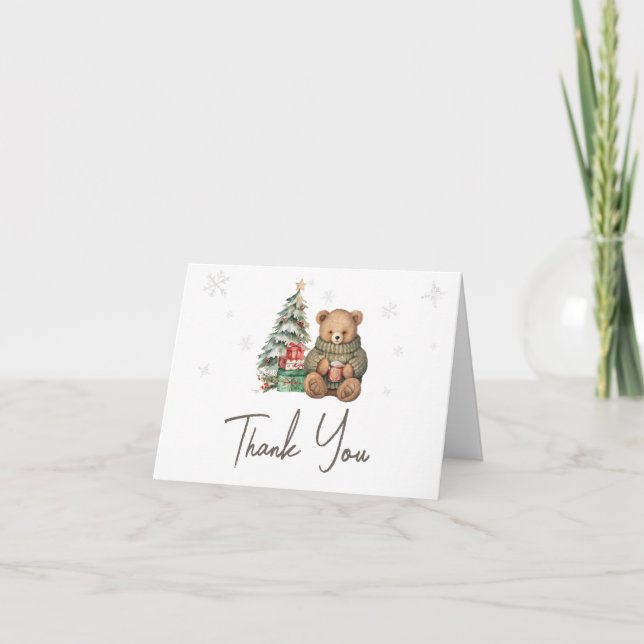Winter Teddy Bear Baby Shower Thank You Card (Front)