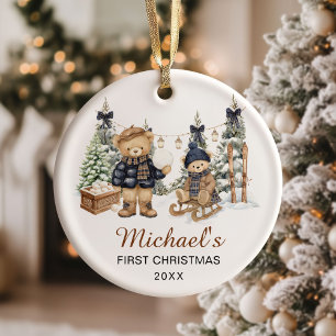 Winter Teddy Bear Baby's First Christmas Ceramic Tree Decoration