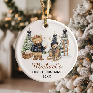 Winter Teddy Bear Baby's First Christmas Ceramic Tree Decoration