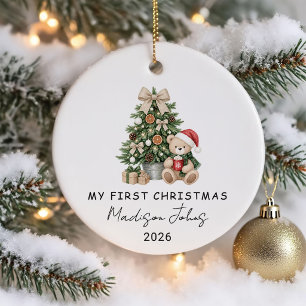 Winter Teddy Bear Baby's First Christmas Ceramic Tree Decoration