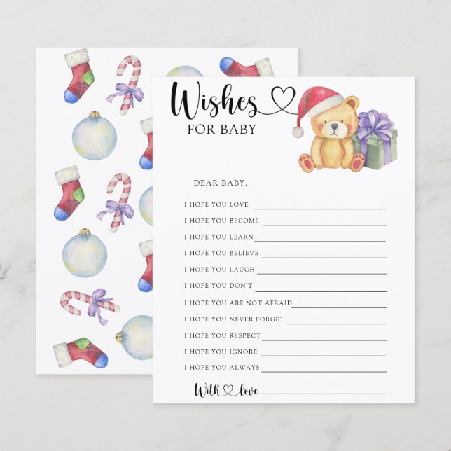 Winter teddy bear - Party game | wishes for baby (Front/Back)
