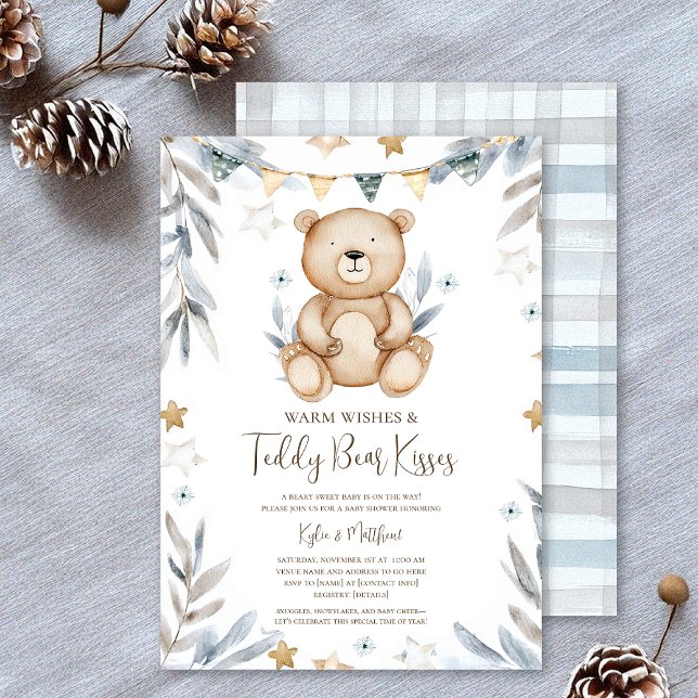 Winter Teddy Bear Snowflake Baby Shower Invitation (Creator Uploaded)