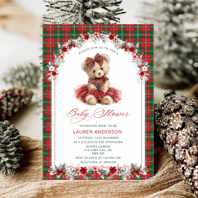 Winter Teddy Bear Vintage Luxury Baby Shower Invitation (Creator Uploaded)