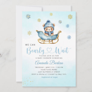 Winter Teddy Bear We Can Bearly Wait Baby shower  Invitation