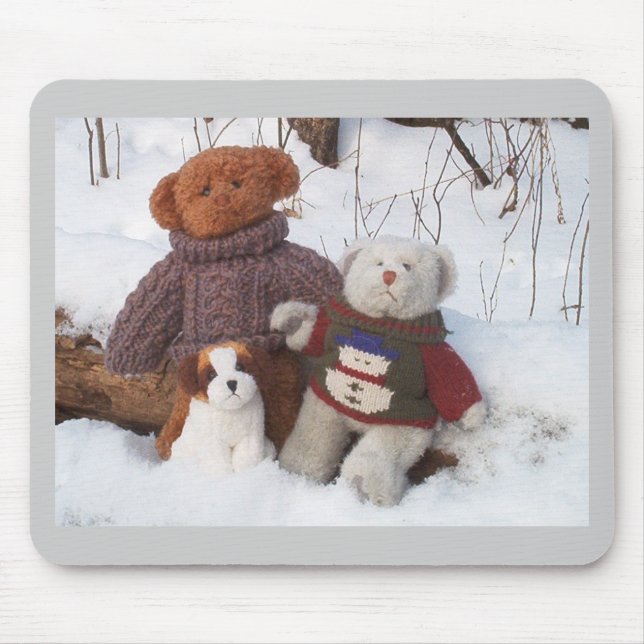 Winter Teddy Brothers with pup Mouse Mat (Front)