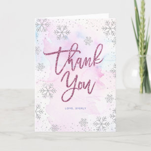 Winter Thank You Birthday Silver Magenta Glitter