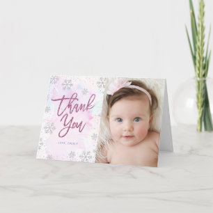 Winter Thank You Birthday Silver Magenta Glitter Card