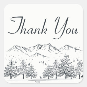 Winter Thank You Mountain Nature Trees Wedding Square Sticker