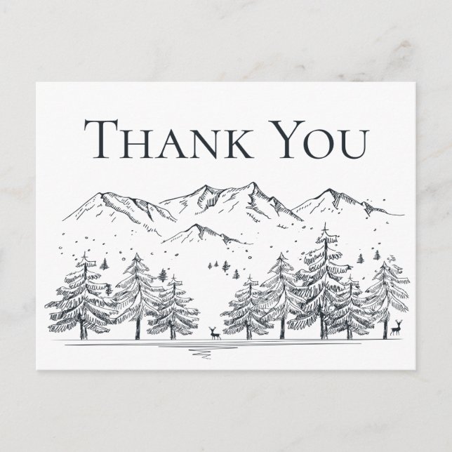 Winter Thank You Mountains Wedding Bridal Shower Postcard (Front)
