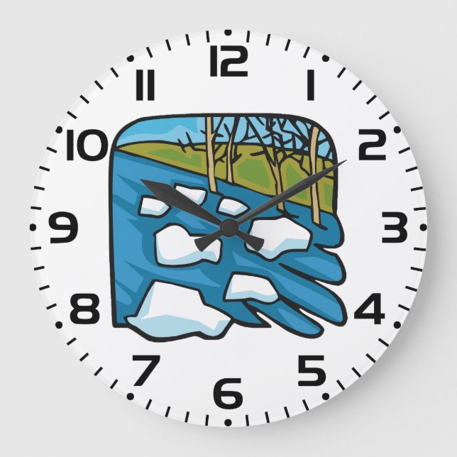 Winter Thaw River with Ice Floes Large Clock (Front)