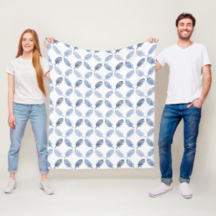 Winter Theme Cute Icy Pastel Blue Feathers Pattern Fleece Blanket
