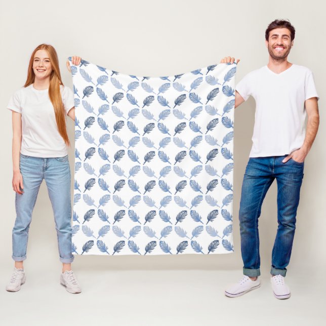 Winter Theme Cute Icy Pastel Blue Feathers Pattern Fleece Blanket (In Situ)
