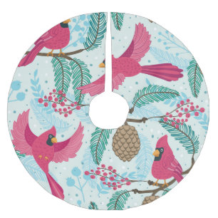 Winter Theme: Red Cardinal Pattern. Brushed Polyester Tree Skirt