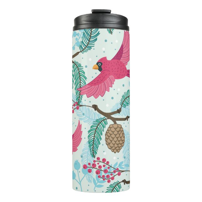 Winter Theme: Red Cardinal Pattern. Thermal Tumbler (Front)