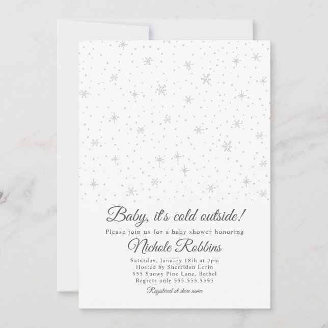 Winter themed baby shower invitation, neutral invitation (Front)
