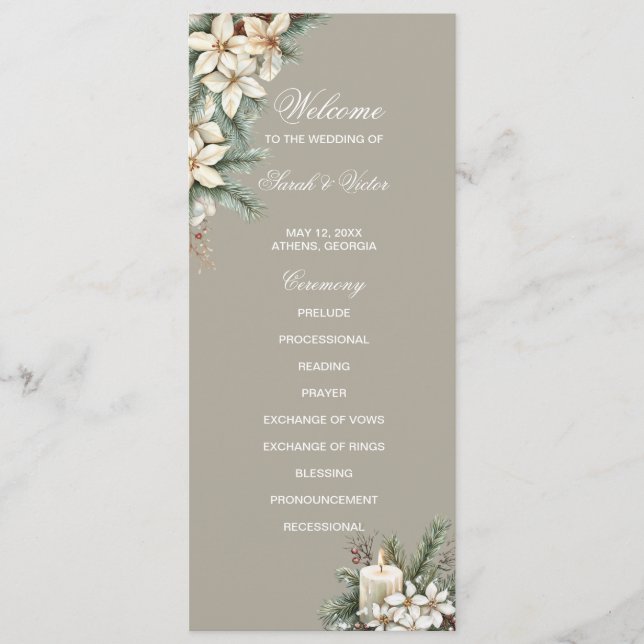 Winter Themed beige double side program card  (Front)