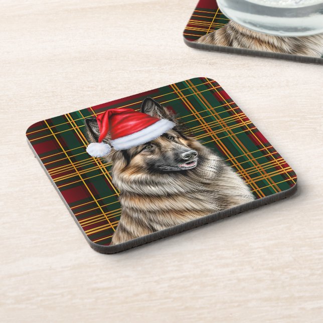 Winter Themed Belgian Tervuren Holiday Plaid Coaster (Left Side)