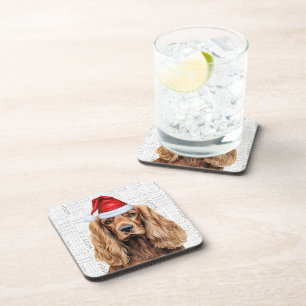 Winter Themed Cocker Spaniel Santa Dog Holiday Coaster