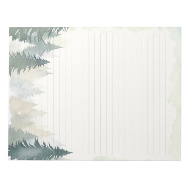 Winter themed green pine trees lined notepad (Front)