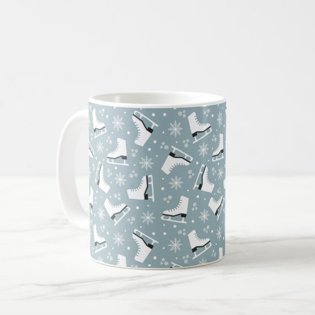 Winter themed pattern with ice skates coffee mug (Front Left)