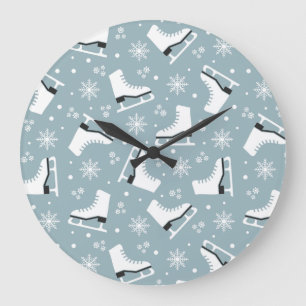 Winter themed pattern with ice skates large clock
