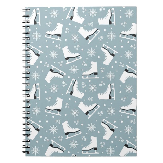 Winter themed pattern with ice skates notebook (Front)