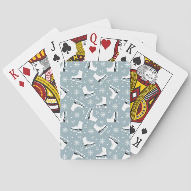 Winter themed pattern with ice skates playing cards (Back)
