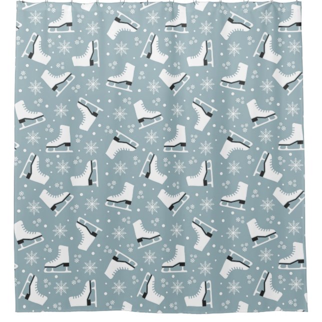 Winter themed pattern with ice skates shower curtain (Front)