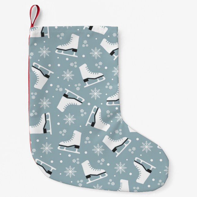 Winter themed pattern with ice skates small christmas stocking (Front)