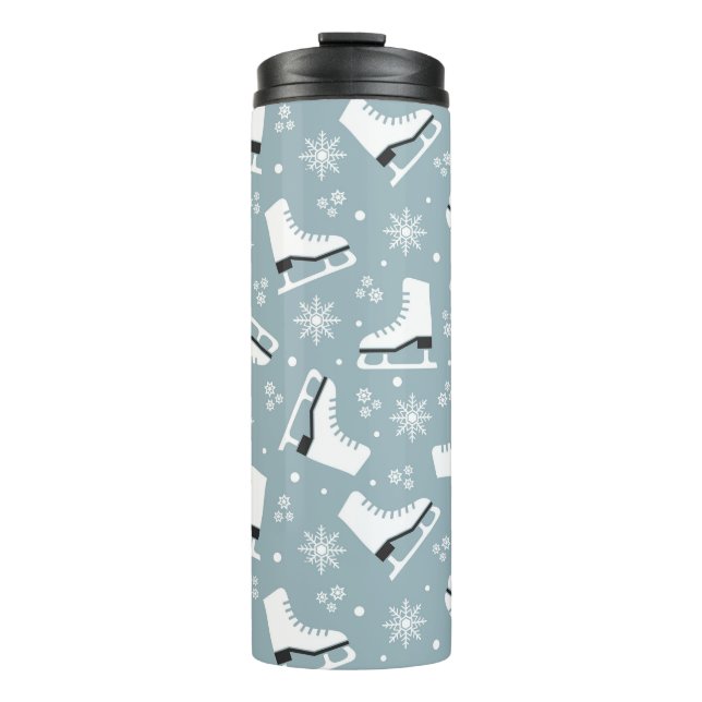 Winter themed pattern with ice skates thermal tumbler (Front)