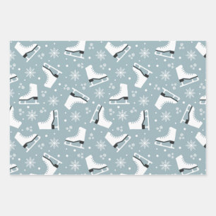 Winter themed pattern with ice skates wrapping paper sheet