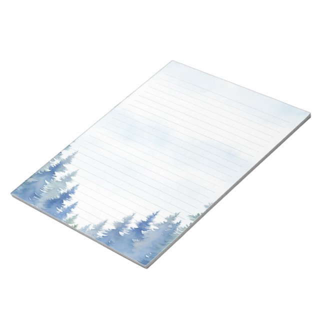 Winter themed pine trees lined notepad (Angled)