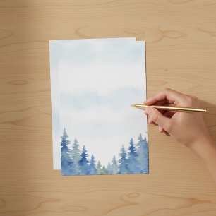 Winter themed pine trees plain stationery